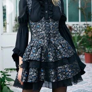Floral Black and Blue Women's Dress